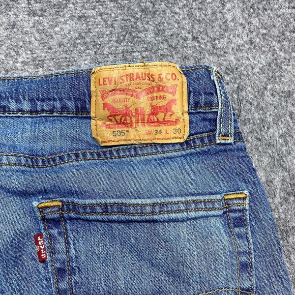 Levis Jeans Men 34x30 Blue 505 Regular Fit Straight Leg Medium Wash Tag 34x30 - Picture 16 of 16